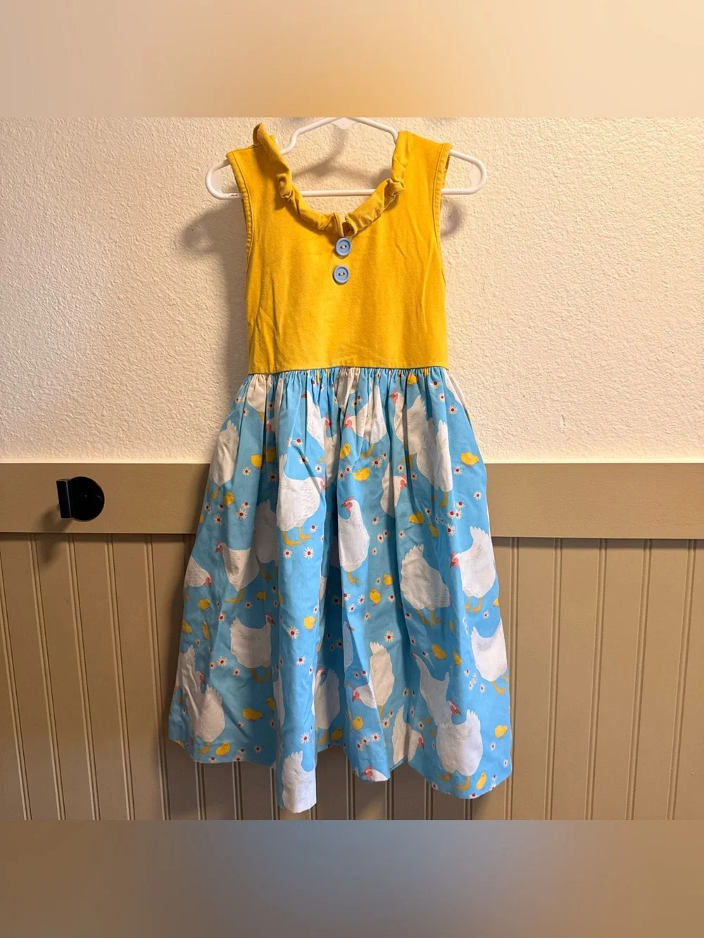 Eleanor Rose Yellow and Blue Chicken Print Sundress for Kids 8-10